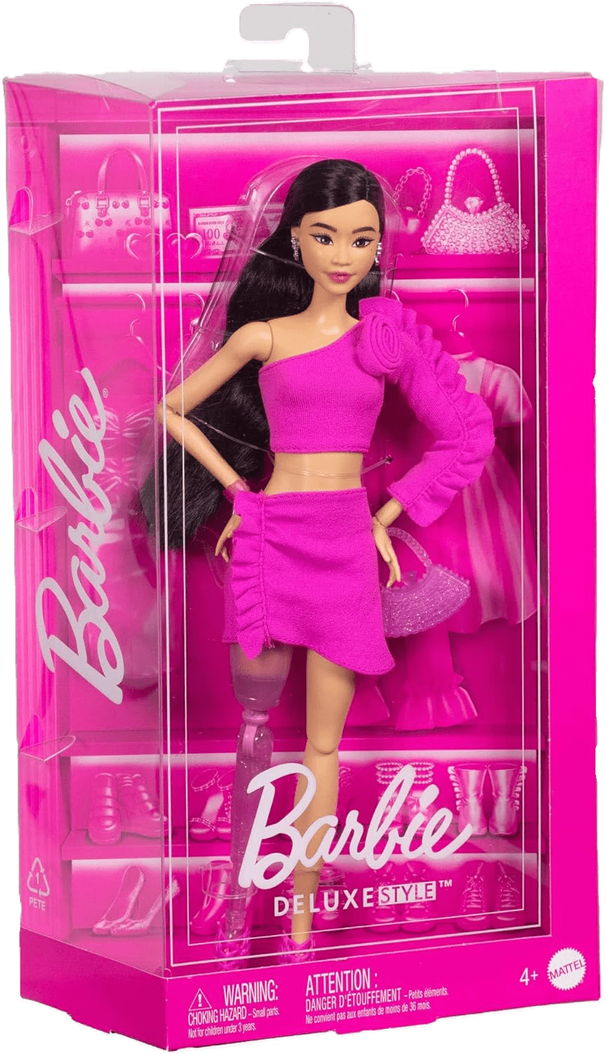 Toy Star Malta Barbie Deluxe Style Doll No.2 – Black Hair, Glitter Leg Prosthesis & Barbie core Outfit