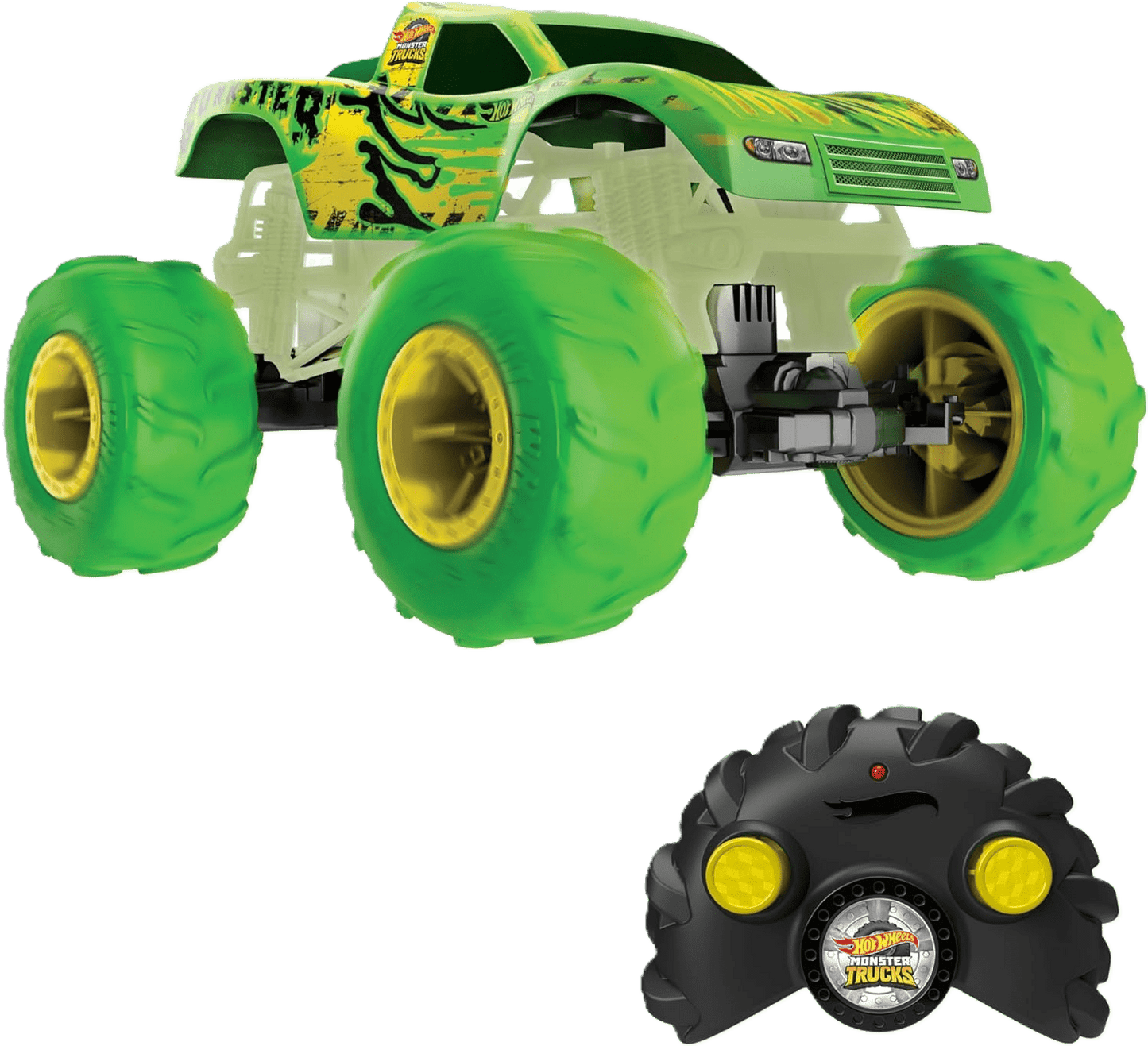 Toy Star Malta Hot Wheels Monster Trucks Gunkster RC Truck – 1:15 Scale Glow in the Dark Off-Road