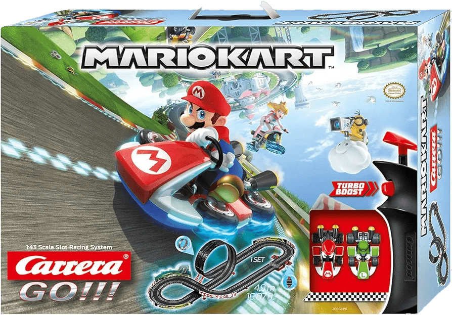 Carrera GO!!! Nintendo Mario Kart 8 Electric Slot Car Racing Set – 4.9m Racetrack with Mario & Luigi Vehicles, Loop and Turbo Controllers - Toy Star Malta