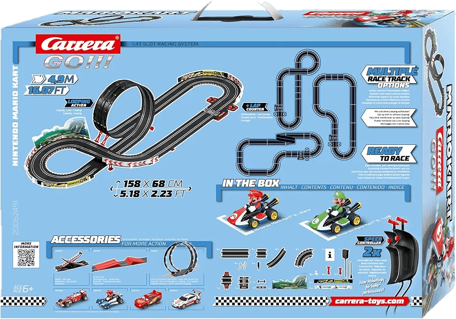 Carrera GO!!! Nintendo Mario Kart 8 Electric Slot Car Racing Set – 4.9m Racetrack with Mario & Luigi Vehicles, Loop and Turbo Controllers - Toy Star Malta