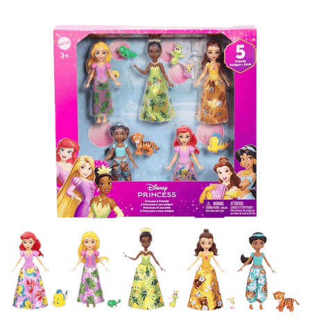 Disney Princess & Friends Set – 5 Poseable Dolls + 5 Magical Friends!