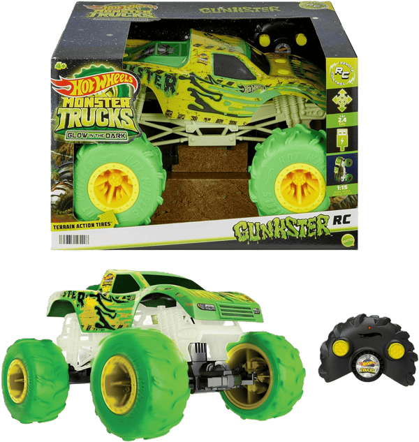 Toy Star Malta Hot Wheels Monster Trucks Gunkster RC Truck – 1:15 Scale Glow in the Dark Off-Road