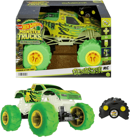Hot Wheels Monster Trucks Gunkster RC Truck – 1:15 Scale Glow in the Dark Off-Road