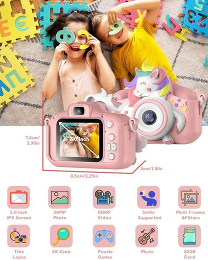 Toy Star Malta Kids Digital Camera 1080P HD – 20MP Dual Lens, Free 32GB Card, Games, Filters & Silicone Case