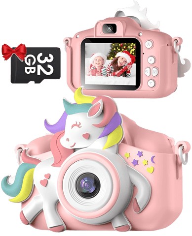 Kids Digital Camera 1080P HD – 20MP Dual Lens, Free 32GB Card, Games, Filters & Silicone Case